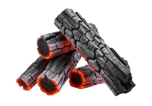 Burnt charcoal isolated on transparent background