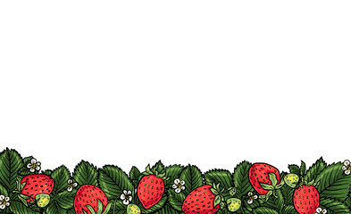 Set of hand-drawn strawberry elements ripe and unripe berries, flower, and leaves. Ideal for stickers, compositions, and food-themed designs.