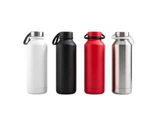 Assorted Reusable Water Bottles Isolated on transparent background
