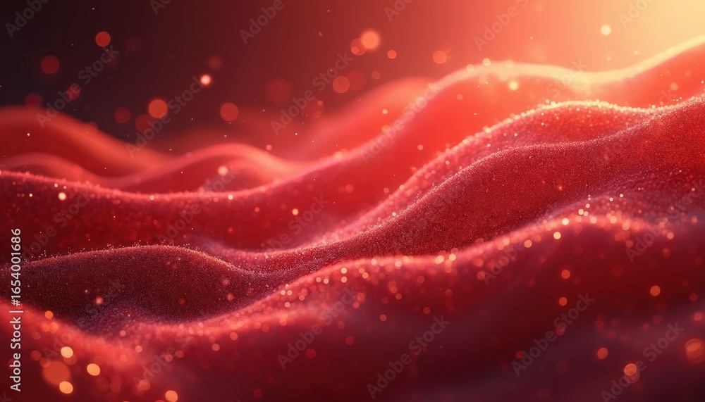 Aufkleber abstract illustration of flowing red digital textile with soft glowing waves. luxurious scarlet fabr