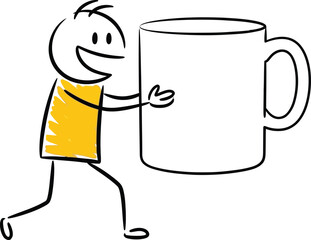 Stick figure with coffee mug illustration coffee drink art