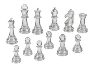 Classic glass chess pieces arranged for a strategic game.