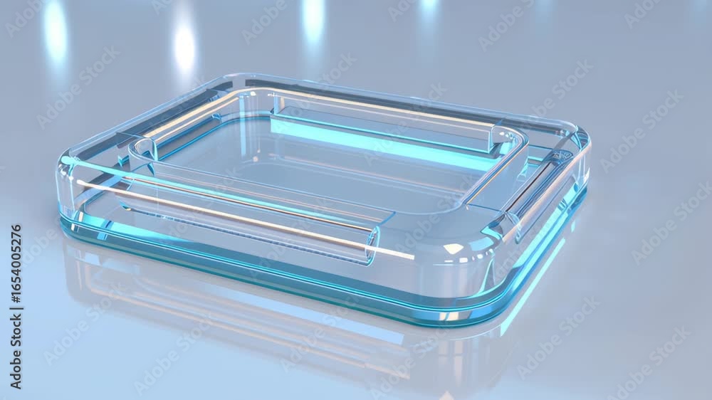 Poster the future ai medical laboratory and research concept, transparent rectangular container with a refl