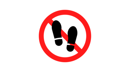 Warning sign indicating restricted access or forbidden entry for pedestrians, symbolizing areas where stepping or walking is prohibited for safety reasons.