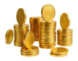 Stacks of shiny golden coins.