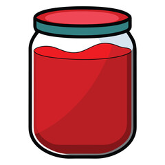 A transparent glass jar filled with vibrant red jam sealed with a bright red lid perfect for food and beverage designs