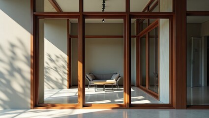 Obraz premium Light and shadow play on a modern patio.