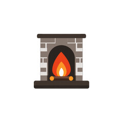 Fototapeta premium Fireplace icon with flame, warm home feel, flat vector, white background
