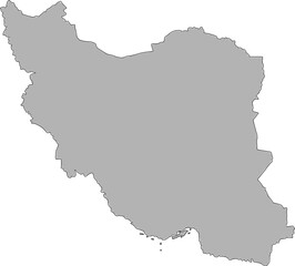Clean grey silhouette map of Iran, offering a neutral and versatile design for geographic, educational, or customizable projects. The minimalist and sleek style is perfect for infographics and present