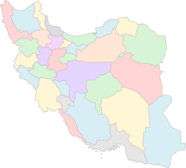 Clean outline map of Iran with all provincial borders clearly defined in different colors. This vibrant and detailed vector illustration is ideal for geographic analysis, educational content, infograp