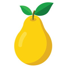 A single ripe yellow pear with a small vibrant green leaf presented as a clean vector illustration