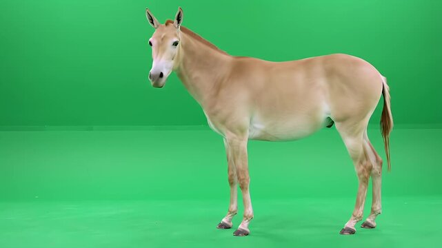 Desert equine animal standing on green screen, full body studio shot, isolated for compositing