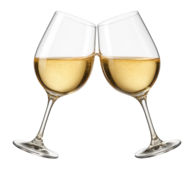 Two wine glasses clinking.