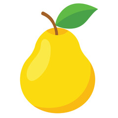 A single ripe yellow pear with a small green leaf depicted as a clean vector illustration on a white background