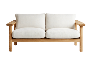 Light-colored wooden sofa with simple lines