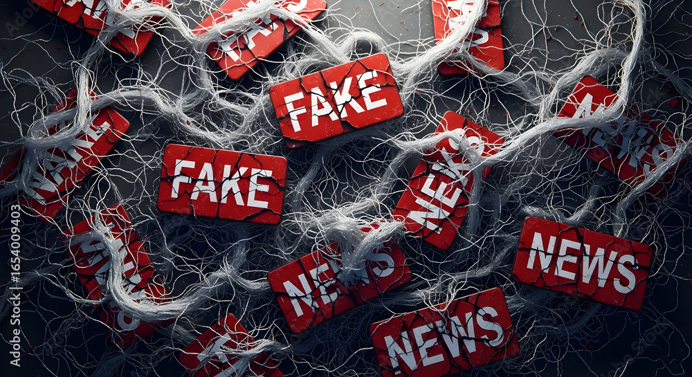 Poster conceptual image representing disinformation, propaganda, and the spread of false information across