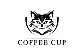 Minimalist Cat Portrait In Cup with Japanese Text on White Background