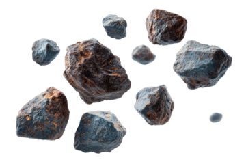 Assorted rocks, various shades of brown and gray, scattered against a black background.  Rough textures and shapes