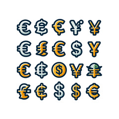 collection of flat icons of currency symbols
