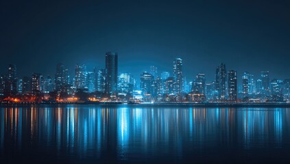 Fototapeta premium City skyline at night with vibrant reflections