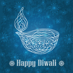 Chaotic scribbled line art vector illustration of a decorative Diwali lamp with flame on grunge festive background. Diwali, lamp, diya, scribbled, abstract, chaotic, light,vector, decorative, festival