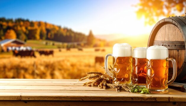 Enjoying craft beer at sunset on a farm rustic environment beverage photography outdoor scene