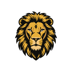 Majestic Lion Head with Golden Mane and Intense Gaze Vector Illustration