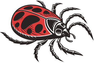 Ladybug with black spots crawling isolated on white background