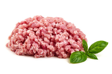 Ground Pork with Basil, isolated on white background