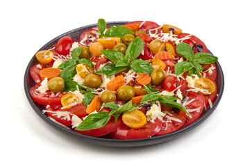 Tomato Basil Salad Plate, isolated on white background