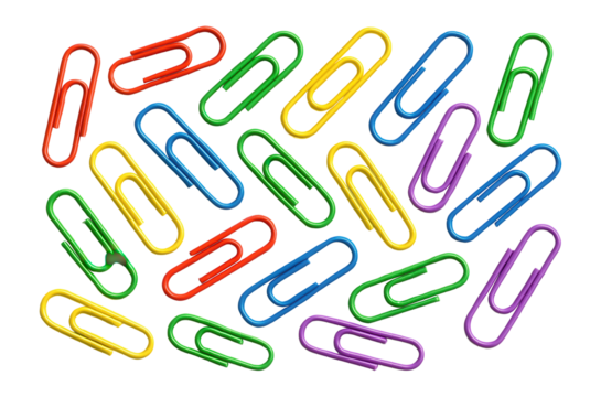 Colorful paper clips viewed from above.