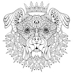 Animal illustration coloring book, flower pattern, traditional ornament, black and white wildlife cartoon outline hand drawing.