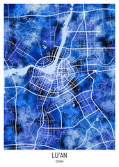 Lu'An China City Map. city background, abstract city printable, city travel, city banner, modern city, city background, abstract watercolor paint urban background