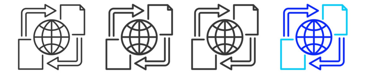 data sharing icon set collection in creative outline style for business featuring multiple thickness variations suitable for fintech payment service provider integration open banking solutions
