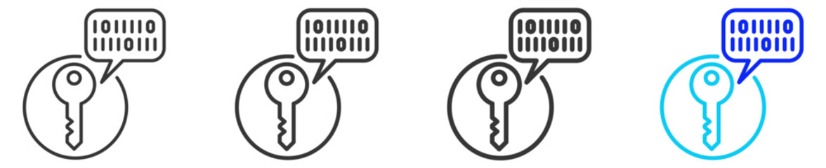 data encryption icon set collection in creative outline style for business featuring multiple thickness variations suitable for fintech payment service provider integration open banking solutions