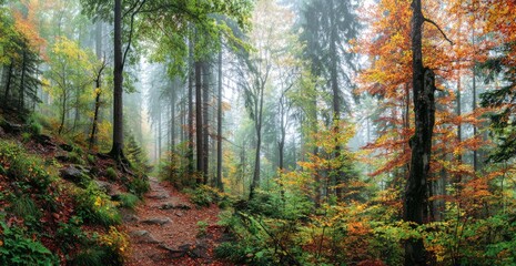 Obraz premium Misty autumn forest path