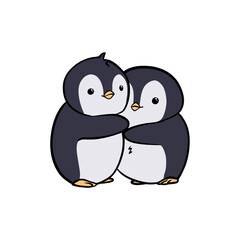 Cute baby penguins friendship