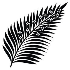 Obraz premium Silhouette Palm Leaf with Flowers on White Background