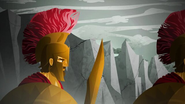 spartan army warrior walking in the pass