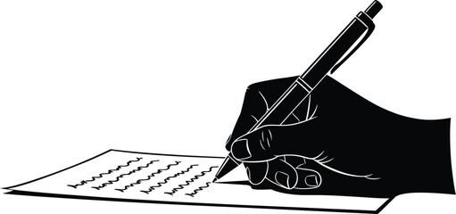 Hand writing with pen on paper, document creation, authoring concept