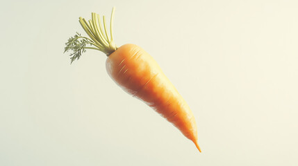Single carrot with greens on white background