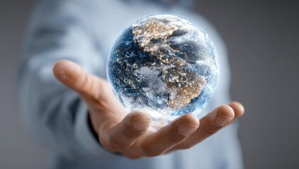 Hand holding a 3D globe