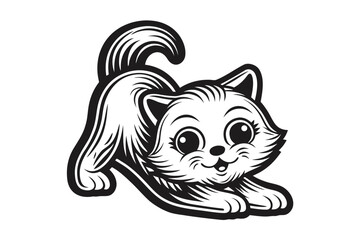 Playful Cat, Cartoon Illustration, Stretching, White Background, Animal Design