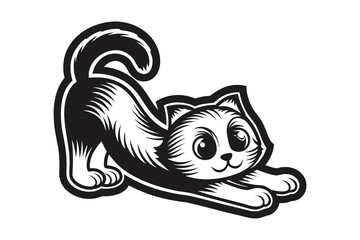 Playful Cat Stretching on White Background Design Element