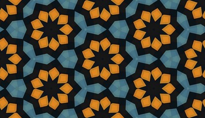 Abstract seamless geometric floral pattern with a retro yellow color palette and vintage-style textile design for wallpaper decor