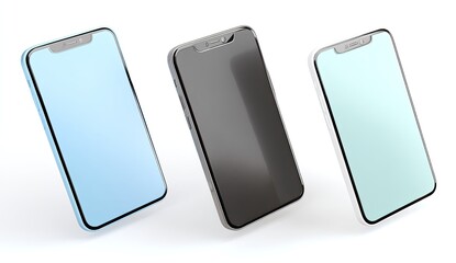 Three smartphones in various pastel colors
