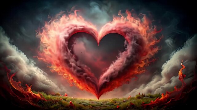 Fiery Heart in a Dramatic Sky