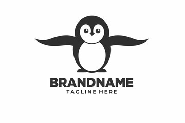 Minimalist Penguin with Extended Wings on White Background Logo