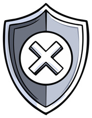 Obraz premium Cartoon shield with a rejection X mark symbolizing failed security or antivirus error concept