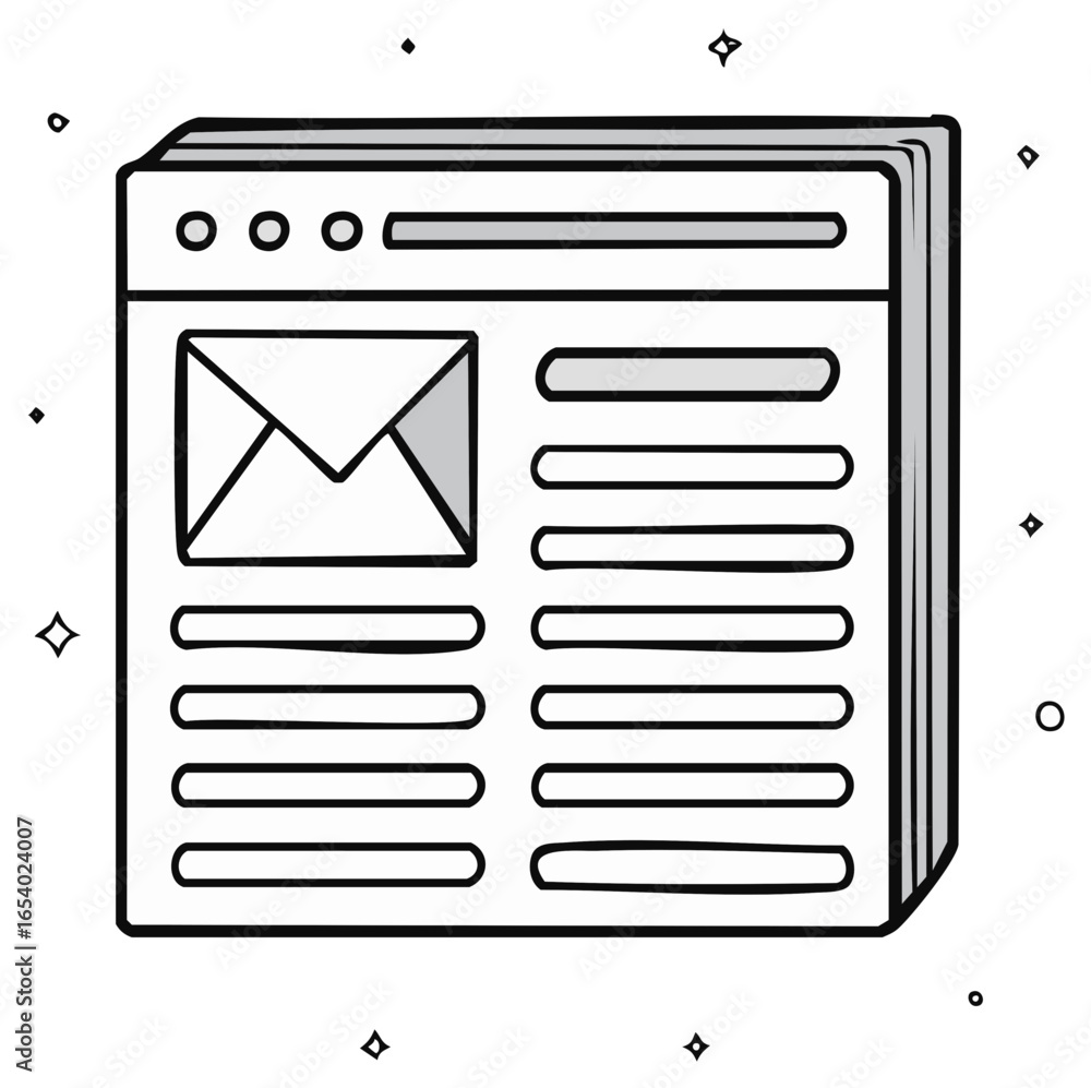 Poster minimalist hand-drawn web browser interface displaying email icon and online content
